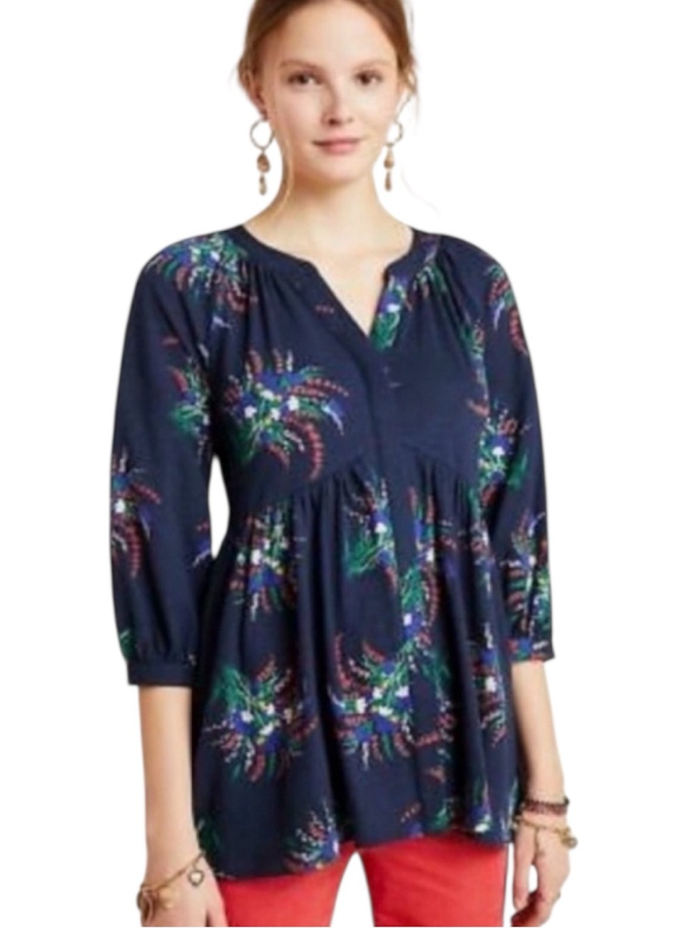 Anthropologie Maeve Winona Babydoll Tunic Floral Size Small